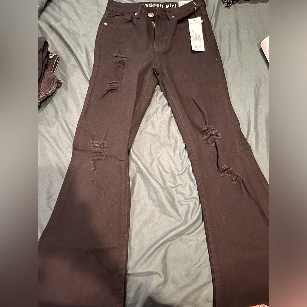 Black ripped high rise flare jeans - Picture 1 of 3